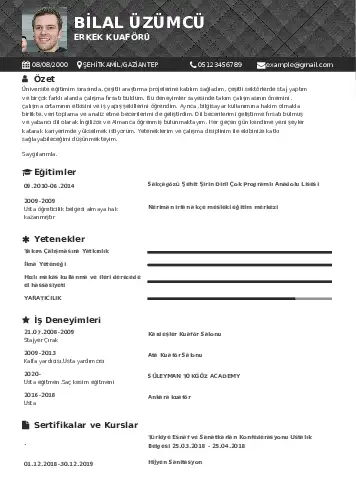 Kuaför Cv Örnekleri cv indir